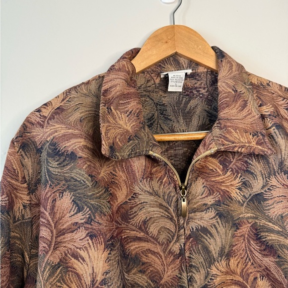90s BonWorth Brown Pattern Zip-Up Bomber Jacket | Women’s Large - Picture 3 of 5